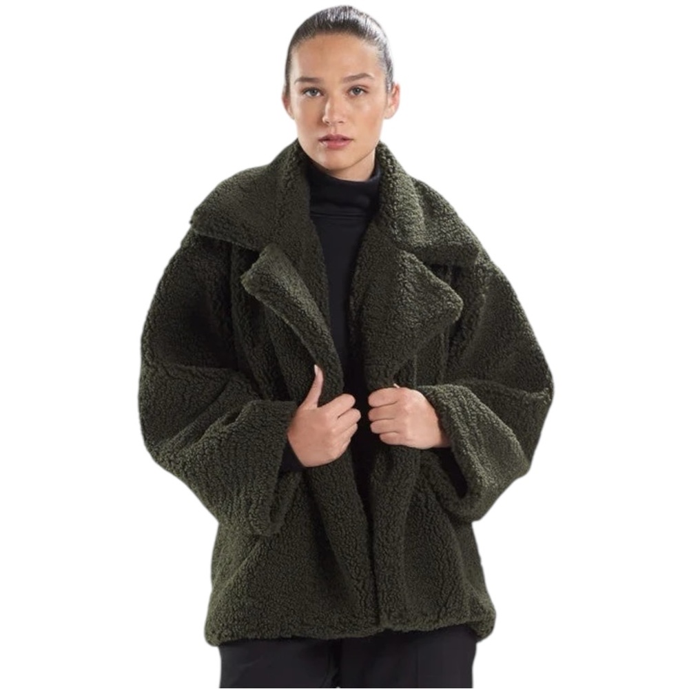 Natori Faux Shearling Short Collared Coat